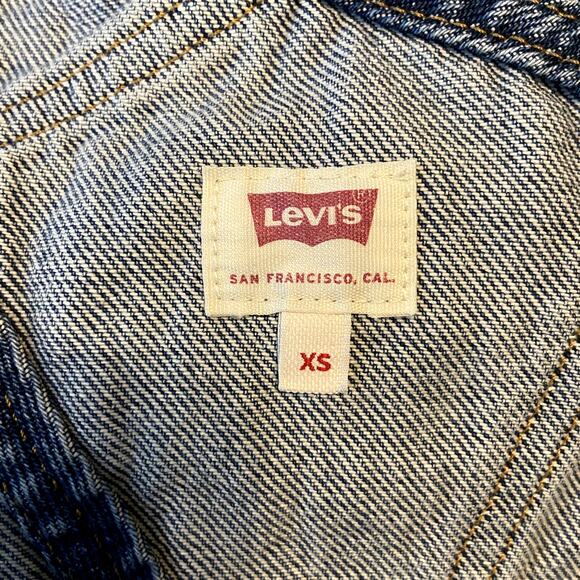 Levi's Bib Overalls Jeans 100% Cotton Adjustable Distressed Straight Med Wash XS - Picture 6 of 8